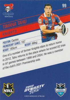 2012 Select Dynasty #99 Timana Tahu Back